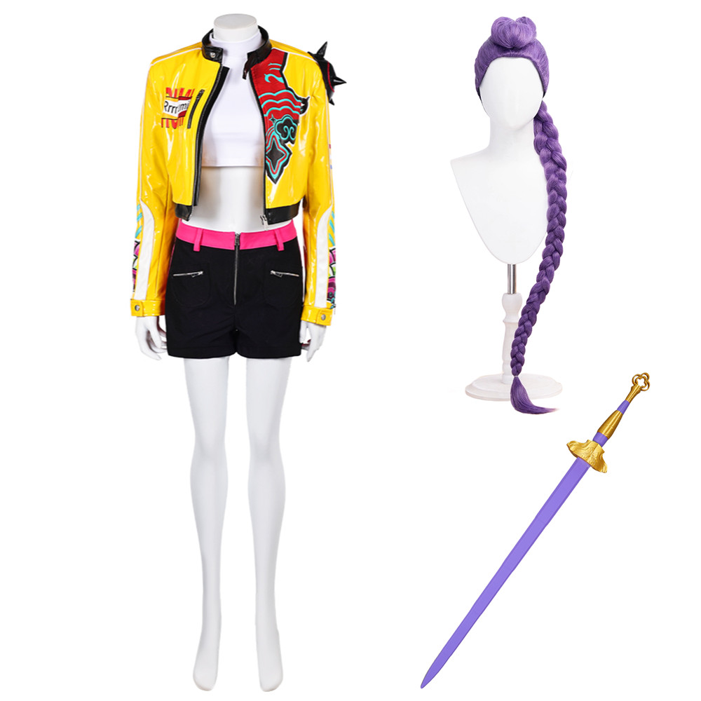 Kpop Demon Hunters Rumi Ver.2 Yellow Leather Jacket Pants Halloween Carnival Party Cosplay Costume