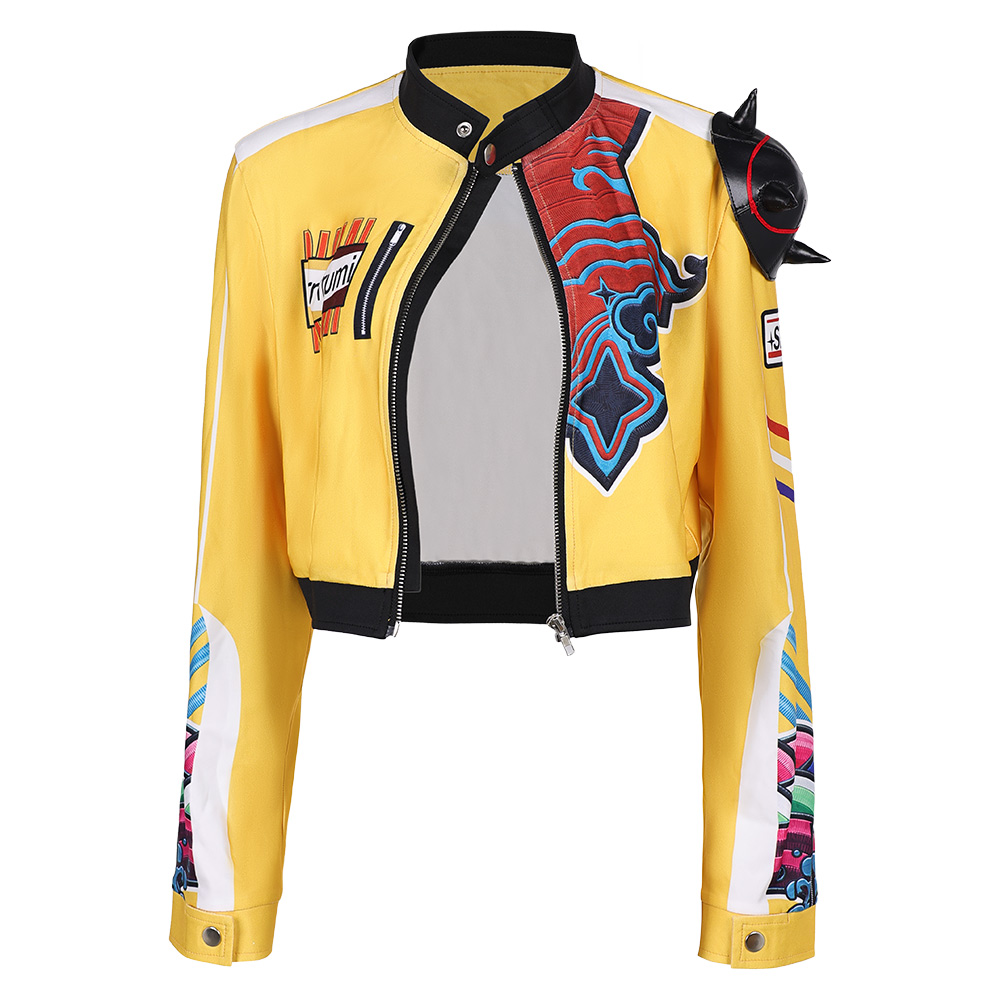 Kpop Demon Hunters Rumi Yellow Leather Jacket Halloween Carnival Party Cosplay Costume