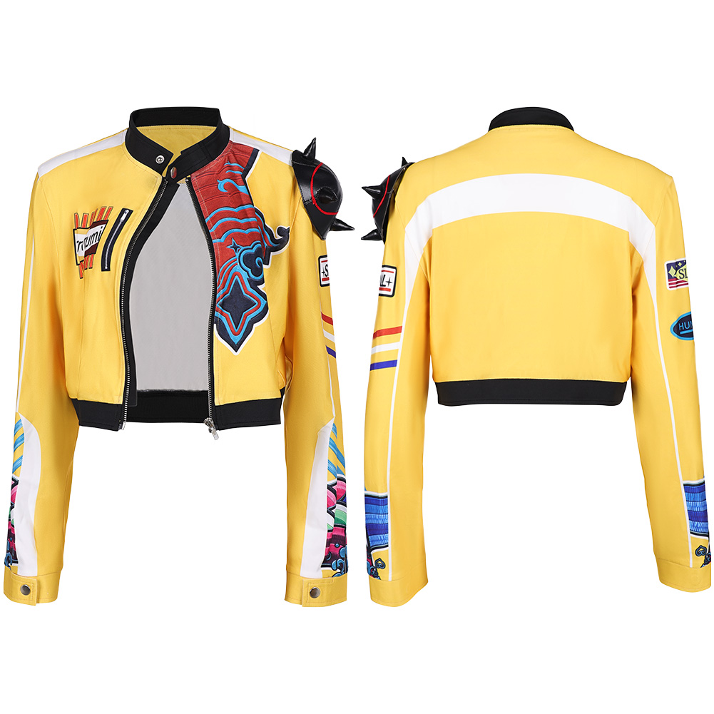 Kpop Demon Hunters Rumi Yellow Leather Jacket Halloween Carnival Party Cosplay Costume