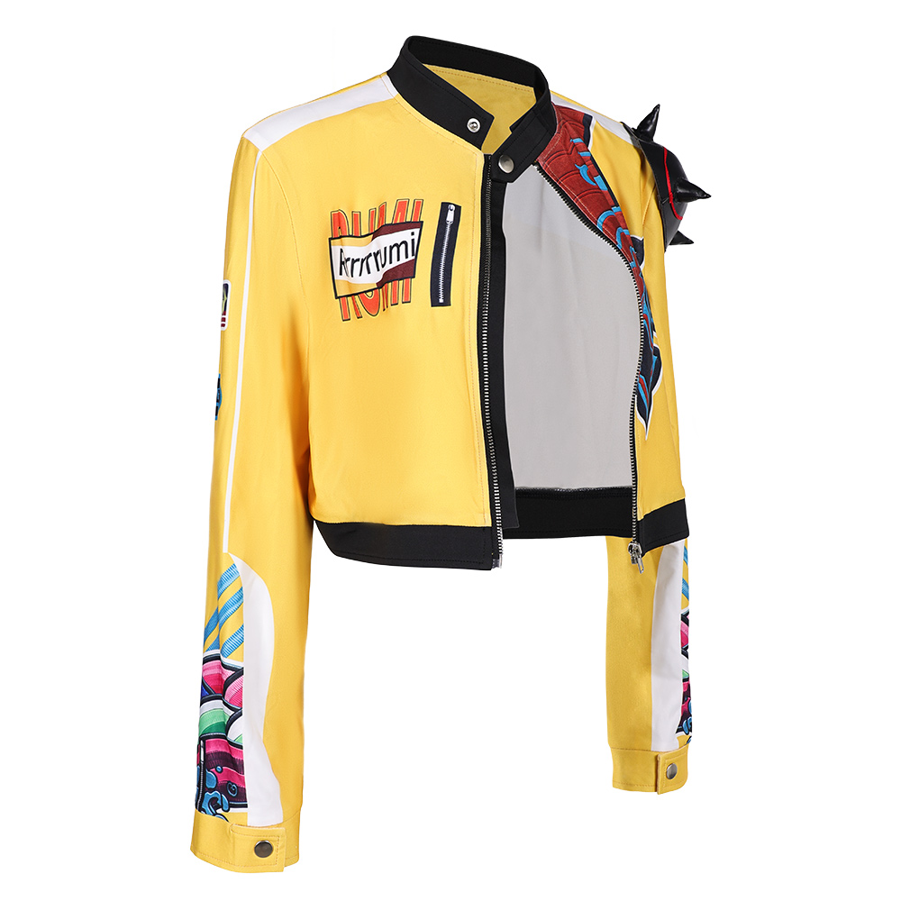 Kpop Demon Hunters Rumi Yellow Leather Jacket Halloween Carnival Party Cosplay Costume