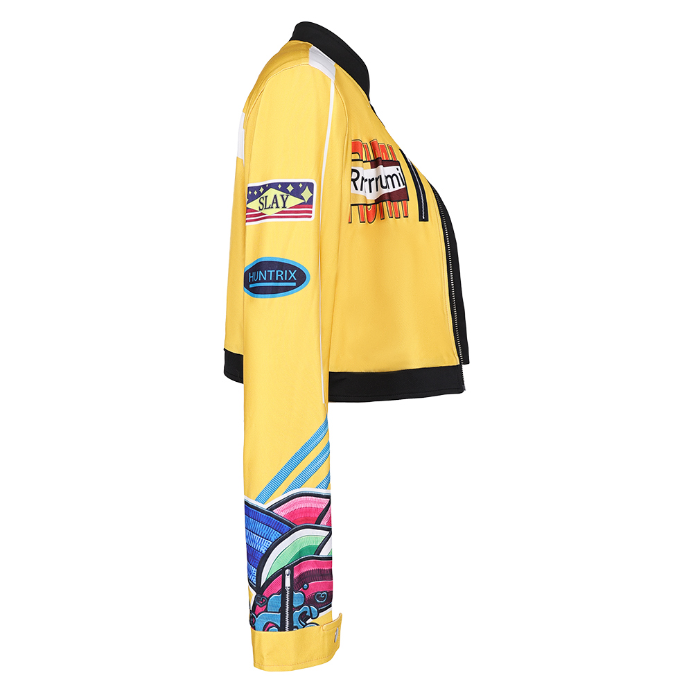 Kpop Demon Hunters Rumi Yellow Leather Jacket Halloween Carnival Party Cosplay Costume