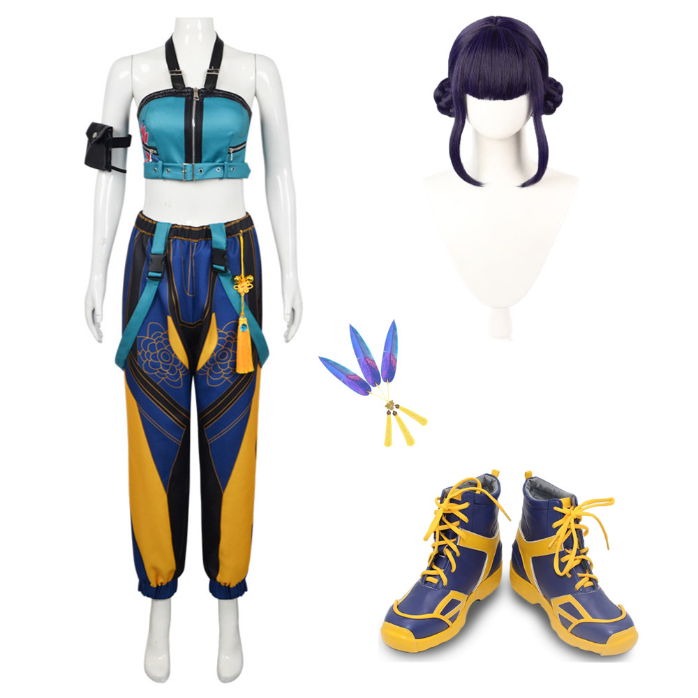 Kpop Demon Hunters Zoey Blue Top Pants Set Stage Outfits Halloween Carnival Party Cosplay Costume