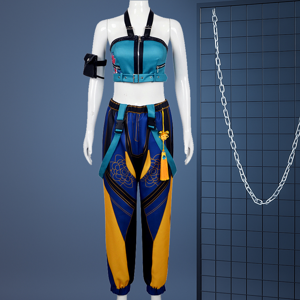 Kpop Demon Hunters Zoey Blue Top Pants Set Stage Outfits Halloween Carnival Party Cosplay Costume