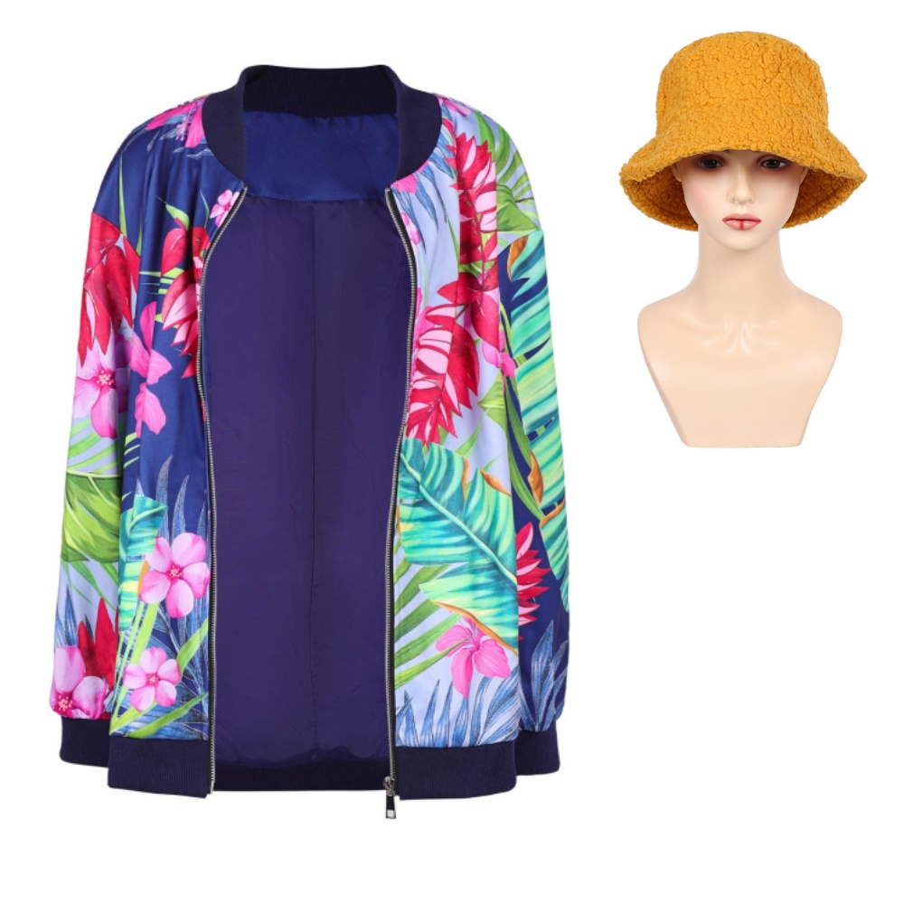 Kpop Demon Hunters Zoey Tropical Printed Jacket Casual Outfits Halloween Carnival Party Cosplay Costume