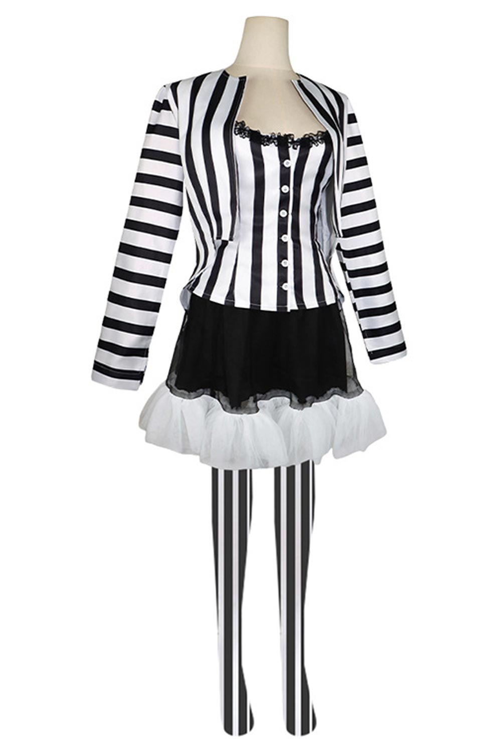 Movie Beetlejuice 2024 Lydia Deetz Women Black White Striped Uniform Dress Set Outfits Halloween Carnival Suit Cosplay Costume