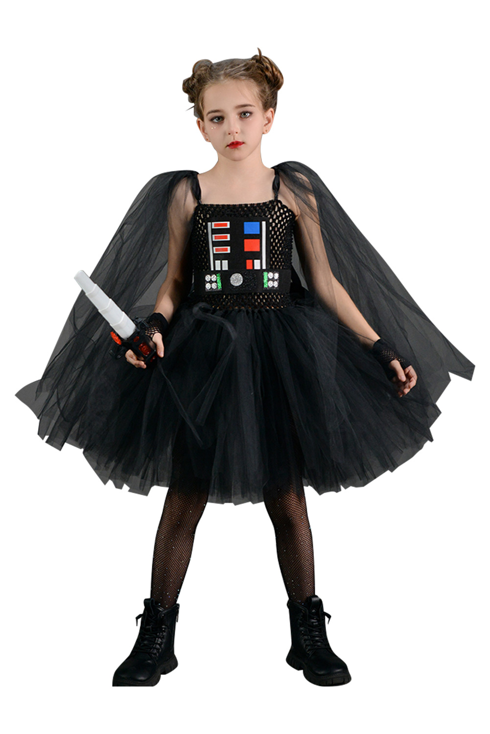 Movie Darth Vader Kids Girls Black Jedi Tutu Mesh Dress Outfits Halloween Carnival Suit Cosplay Costume