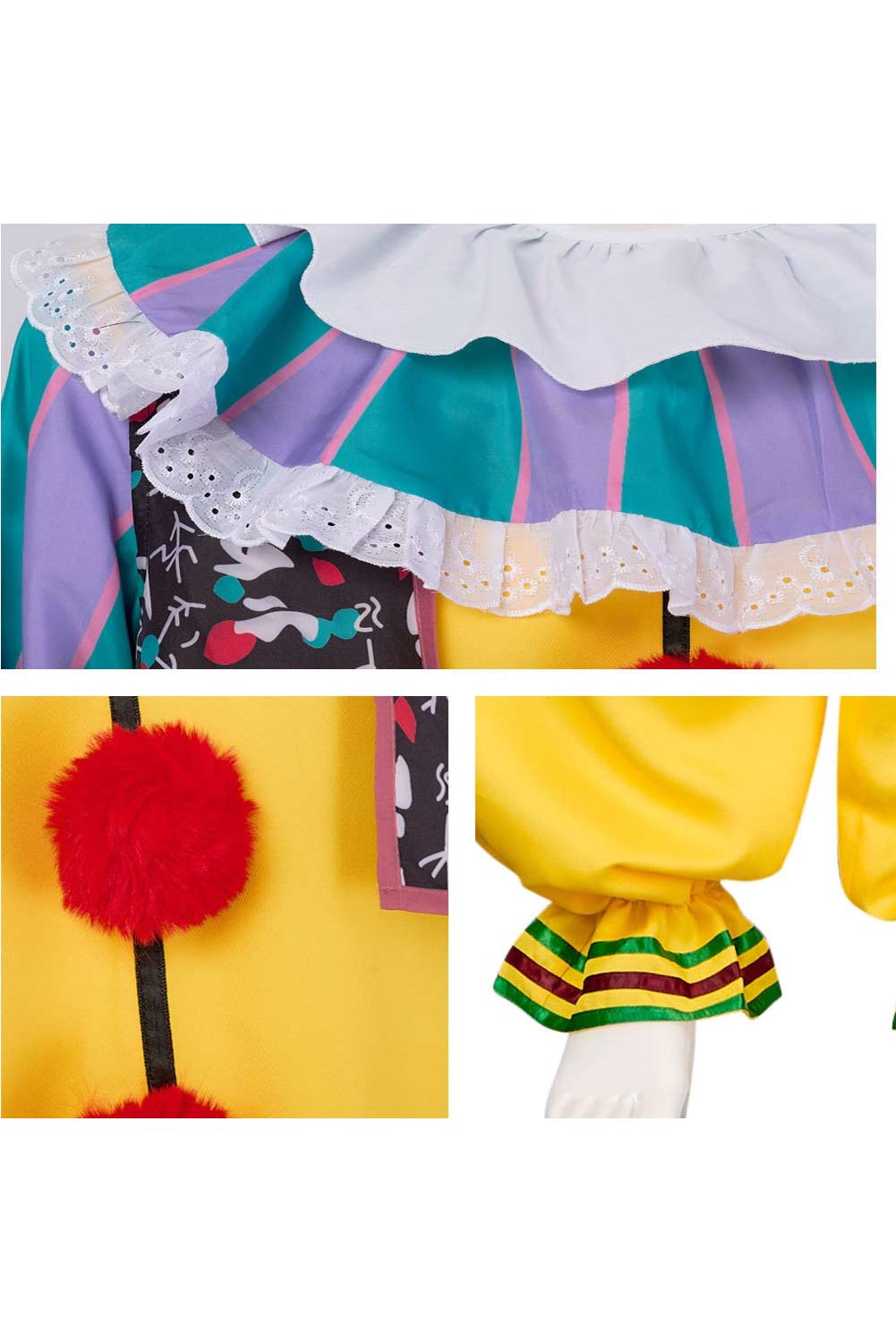 Movie It Pennywise 1990 Retro Yellow Jumpsuit Outfits Halloween Carnival Suit Cosplay Costume