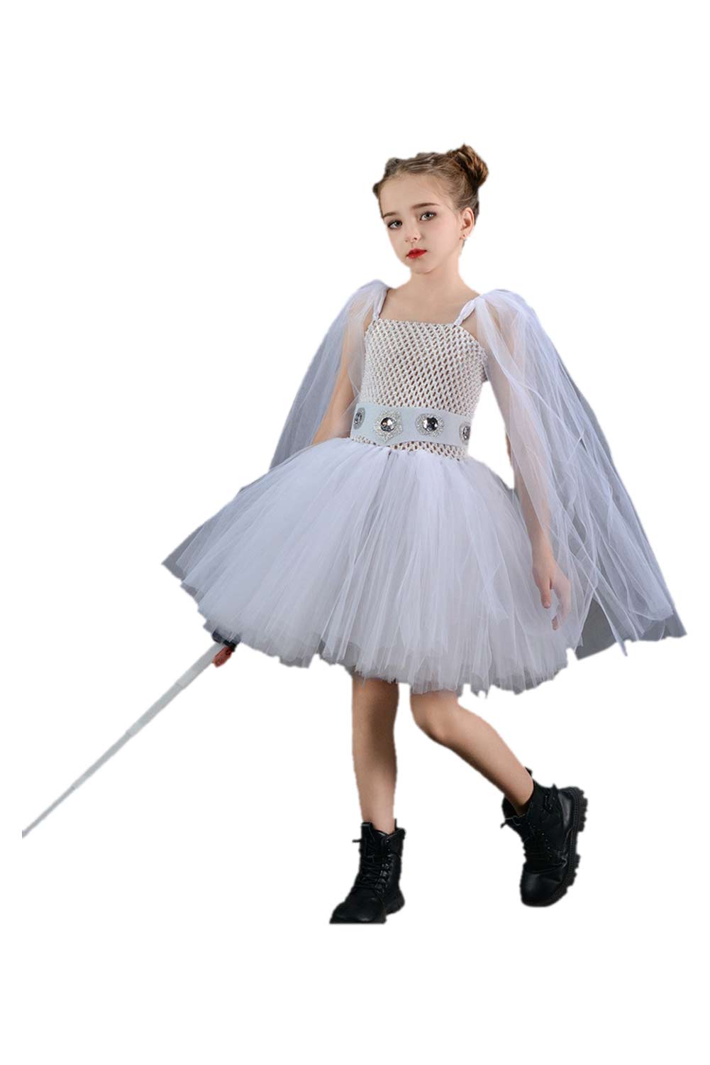 Movie Princess Leia Kids Girls White Tutu Mesh Dress Outfits Halloween Carnival Suit Cosplay Costume