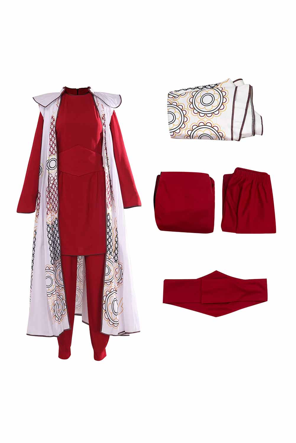 Movie SW Princess Leia Organa Solo Red Top Pants Set With Cloak Outfits Halloween Carnival Suit Cosplay Costume