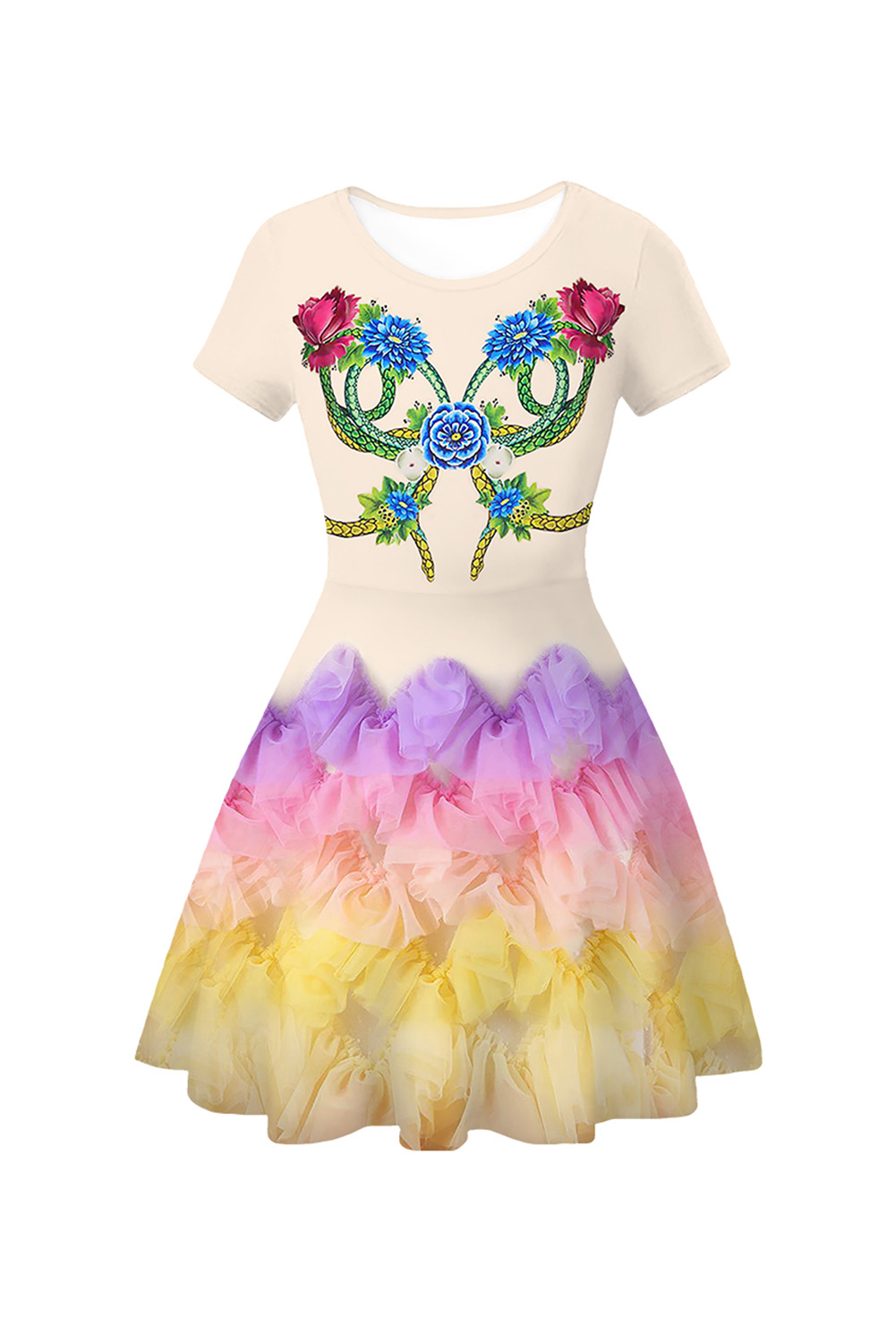 Movie The Hunger Games: The Ballad of Songbirds & Snakes Lucy Gray Baird Kids Printed Dress Outfits Halloween Carnival Suit Cosplay Costume