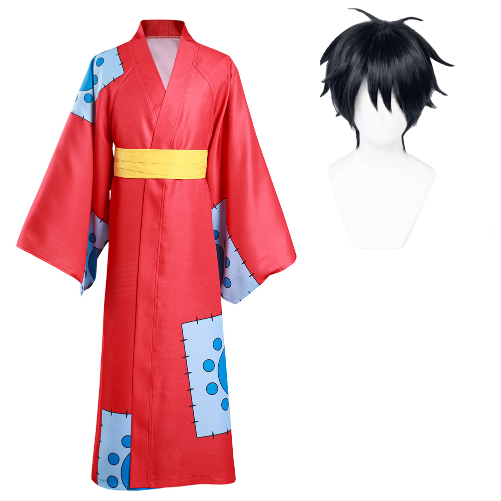One Piece Wano Country Monkey D. Luffy Kimono Outfits Cosplay Costume Halloween Carnival Suit