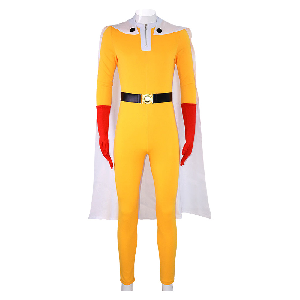 One Punch Man Saitama Men Yellow Jumpsuit Cape Set Halloween Carnival Party Cosplay Costume