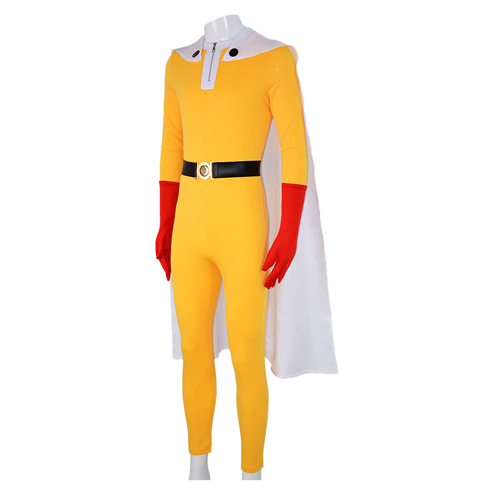 One Punch Man Saitama Men Yellow Jumpsuit Cape Set Halloween Carnival Party Cosplay Costume