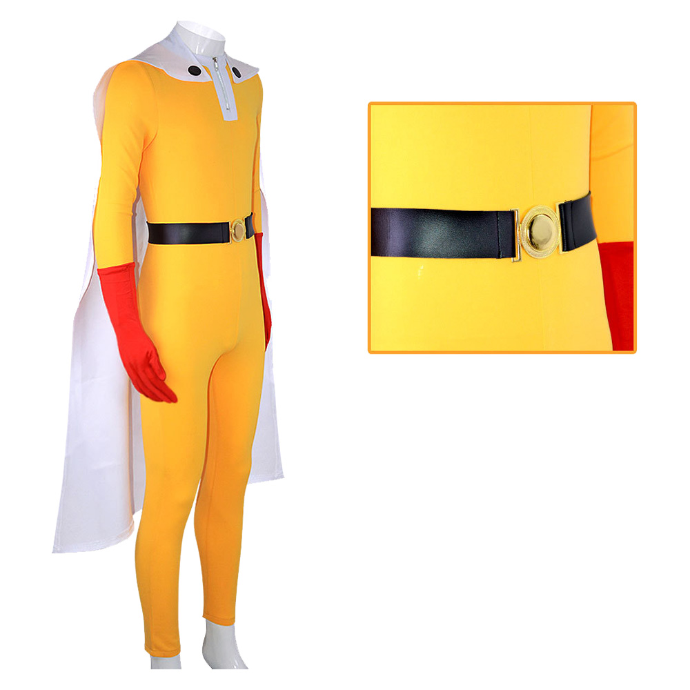 One Punch Man Saitama Men Yellow Jumpsuit Cape Set Halloween Carnival Party Cosplay Costume