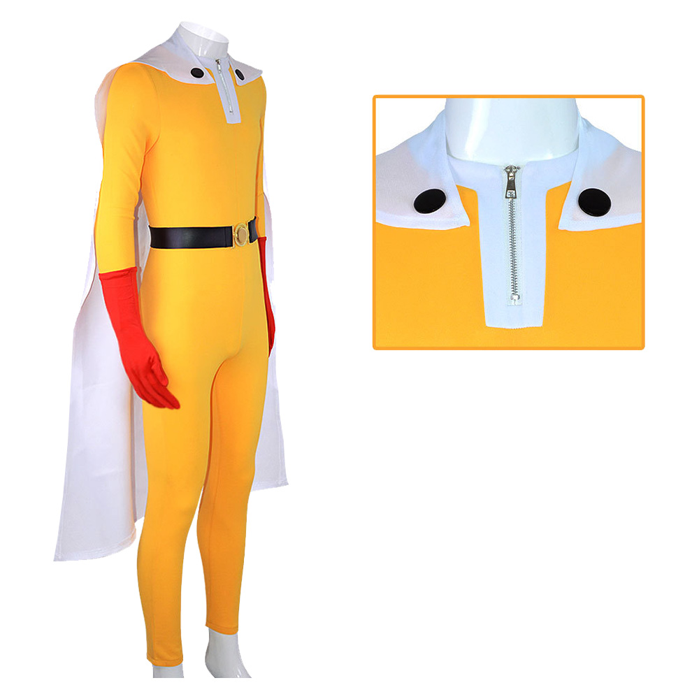 One Punch Man Saitama Men Yellow Jumpsuit Cape Set Halloween Carnival Party Cosplay Costume