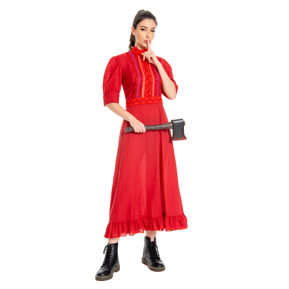 Pearl (2022) X Pearl Red Dress Outfits Halloween Horror Carnival Suit Cosplay Costume