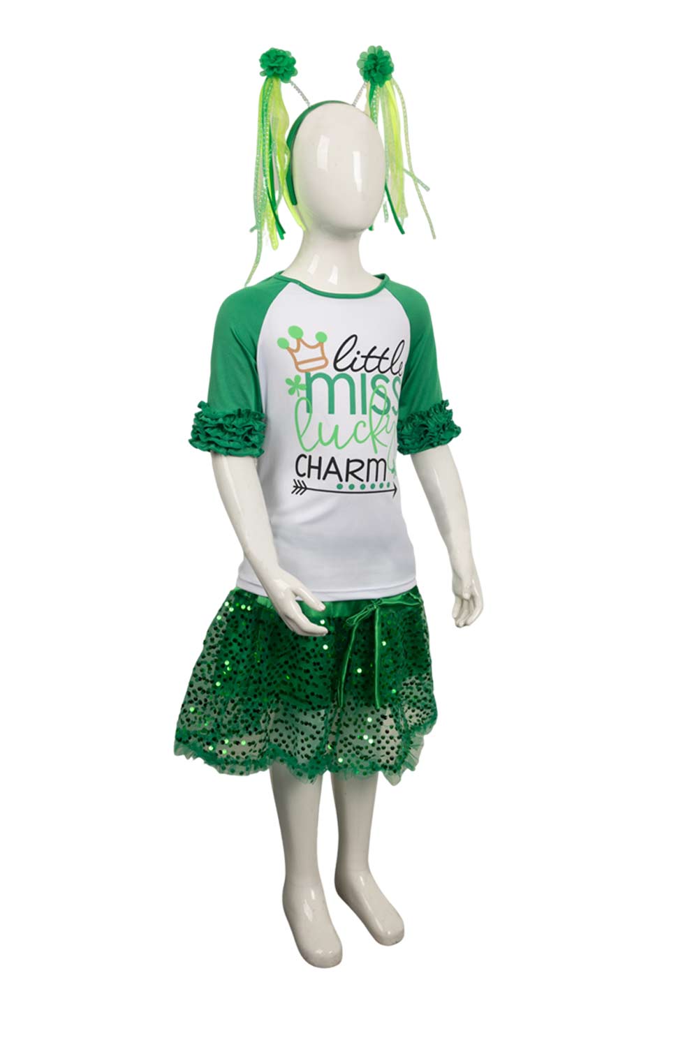 St. Patrick's Day Tutu Kids Girls Skirt With Headband Magic Wand Stickers Full Set Outfits Halloween Carnival Suit Cosplay Costume