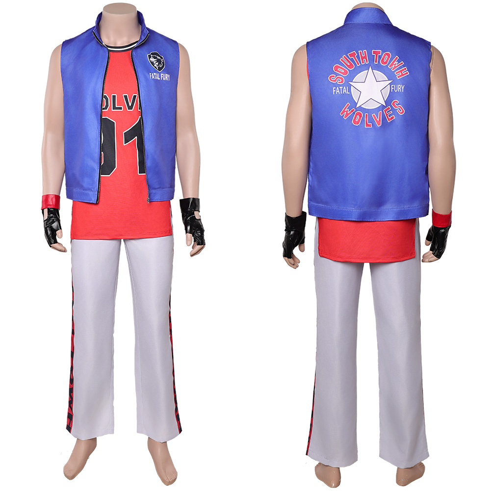 Street Fighter 6 Terry Bogard Blue Vest Pants Set Halloween Carnival Party Cosplay Costume