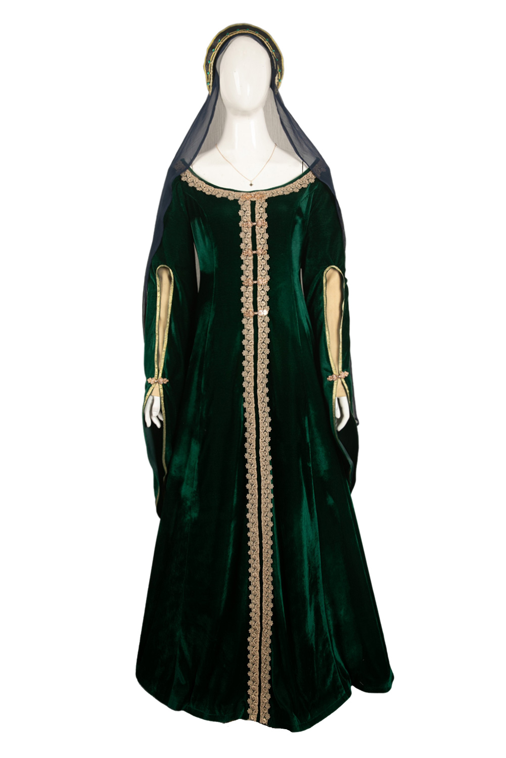 TV House of the Dragon Queen Alicent Hightower Green Gold Velvet Dress With Veil Outfits Halloween Carnival Suit Cosplay Costume
