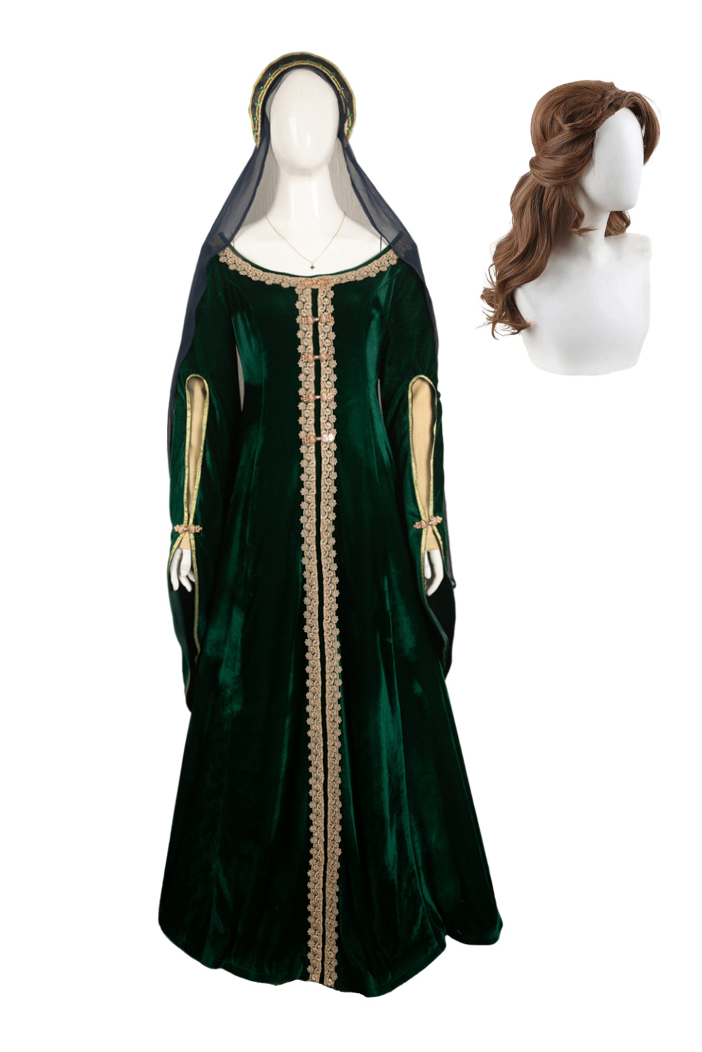 TV House of the Dragon Queen Alicent Hightower Green Gold Velvet Dress With Veil Outfits Medieval Halloween Carnival Suit Cosplay Costume