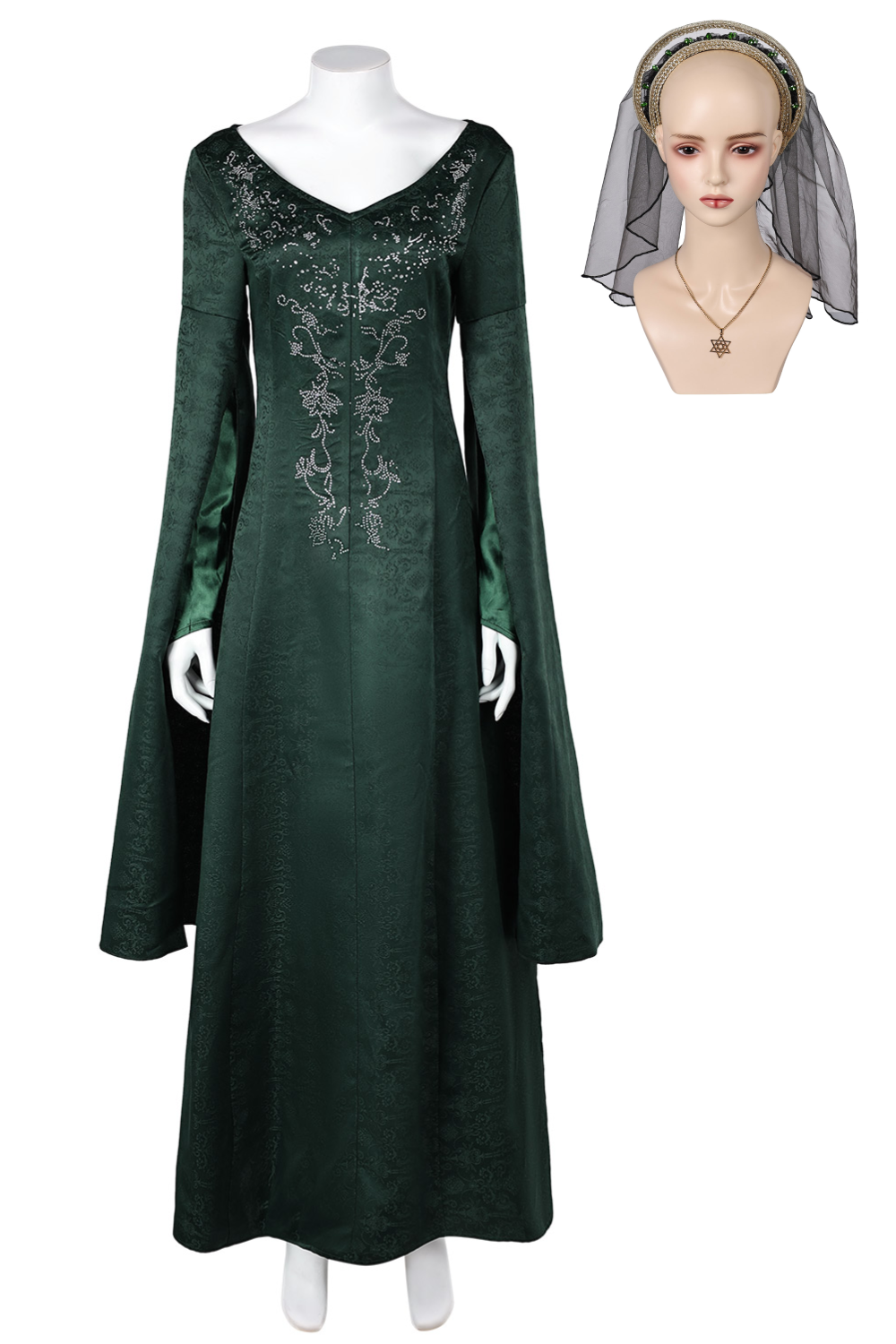 TV House of the Dragon Season 2 Alicent Hightower Green Jacquard Medieval Dress Outfits Halloween Carnival Suit Cosplay Costume