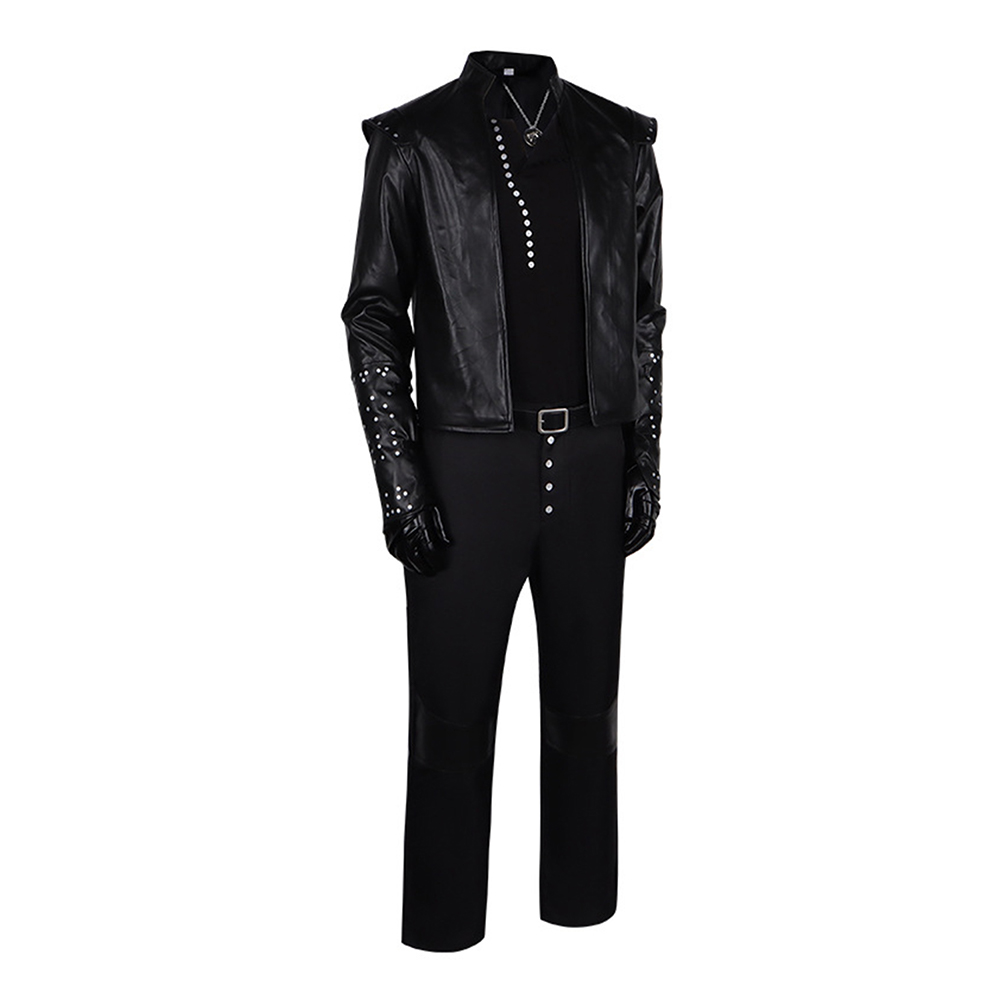The Witcher Geralt Men Leather Jacket Top Pants Set Halloween Carnival Party Cosplay Costume