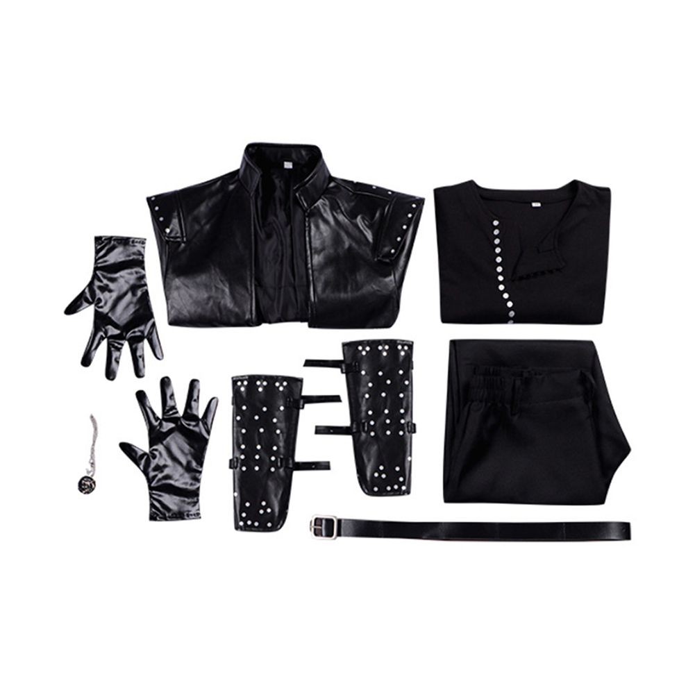 The Witcher Geralt Men Leather Jacket Top Pants Set Halloween Carnival Party Cosplay Costume