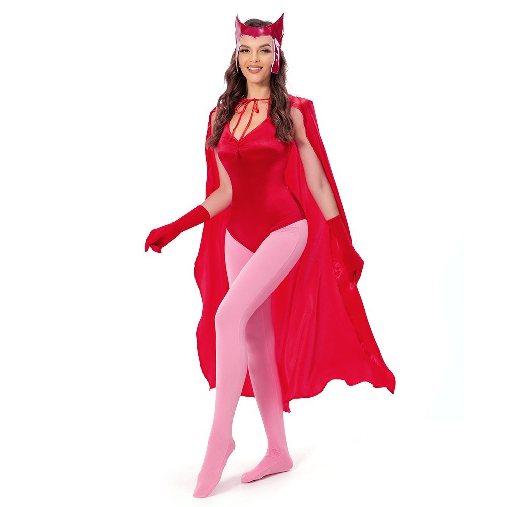 WandaVision Scarlet Witch Wanda Maximoff Mono Cosplay Costume Festival Party Outfit 