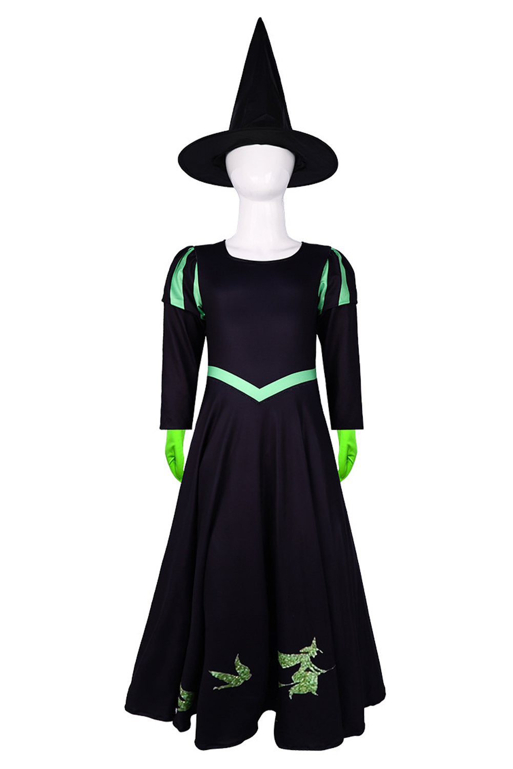 Wicked 2024 Elphaba Girls Kids Witch Dress Outfits Halloween Carnival Suit Cosplay Costume