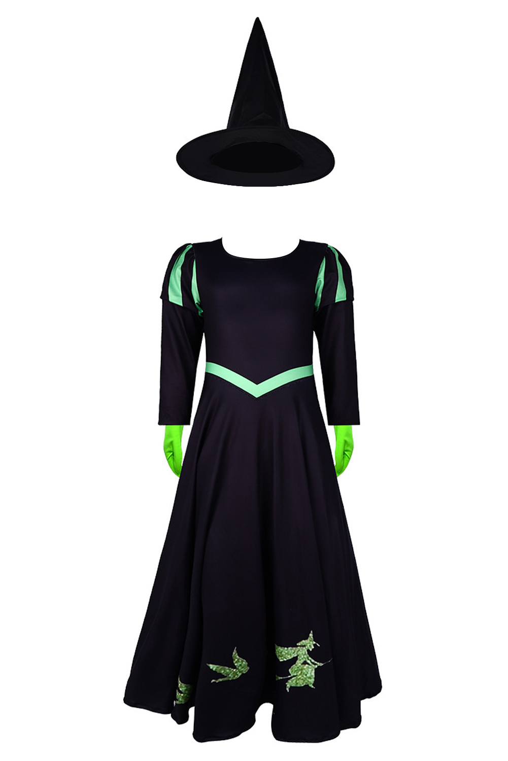 Wicked 2024 Elphaba Girls Kids Witch Dress Outfits Halloween Carnival Suit Cosplay Costume