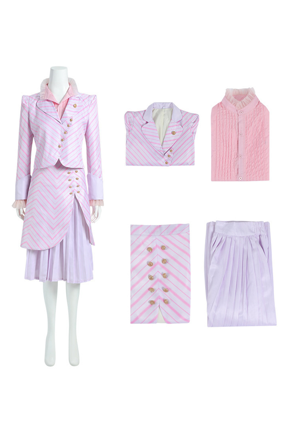 Wicked 2024 Glinda Women Adult Pink Uniform Dress Set Outfits Halloween Carnival Suit Cosplay Costume