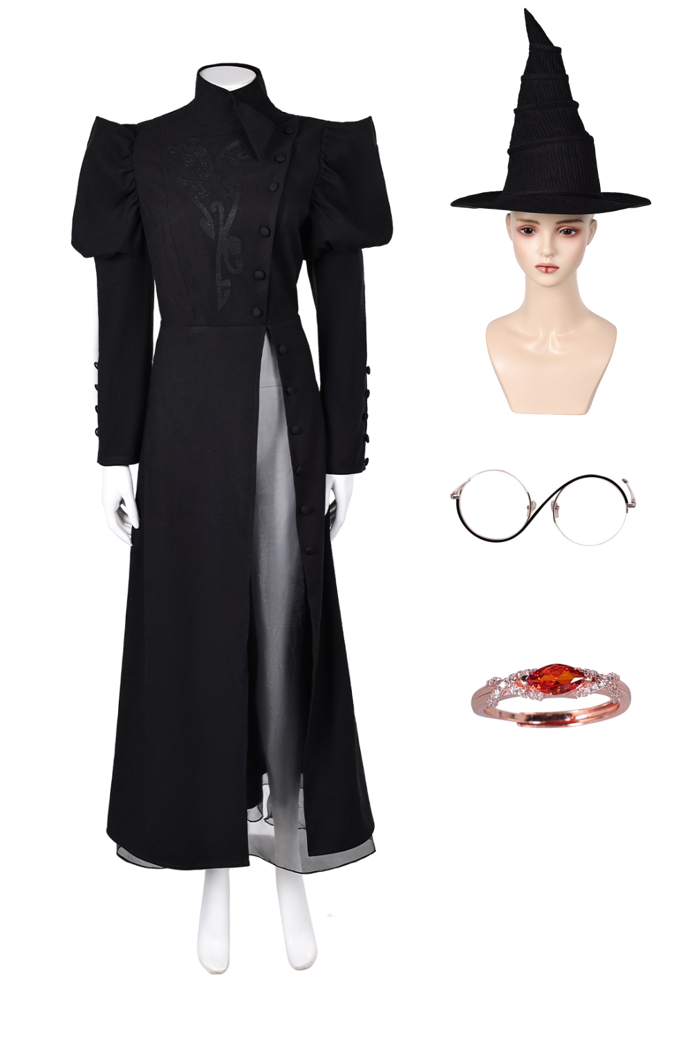 Wicked (2024) Elphaba Witch Bubble Sleeve Dress Outfits Halloween Carnival Suit Cosplay Costume