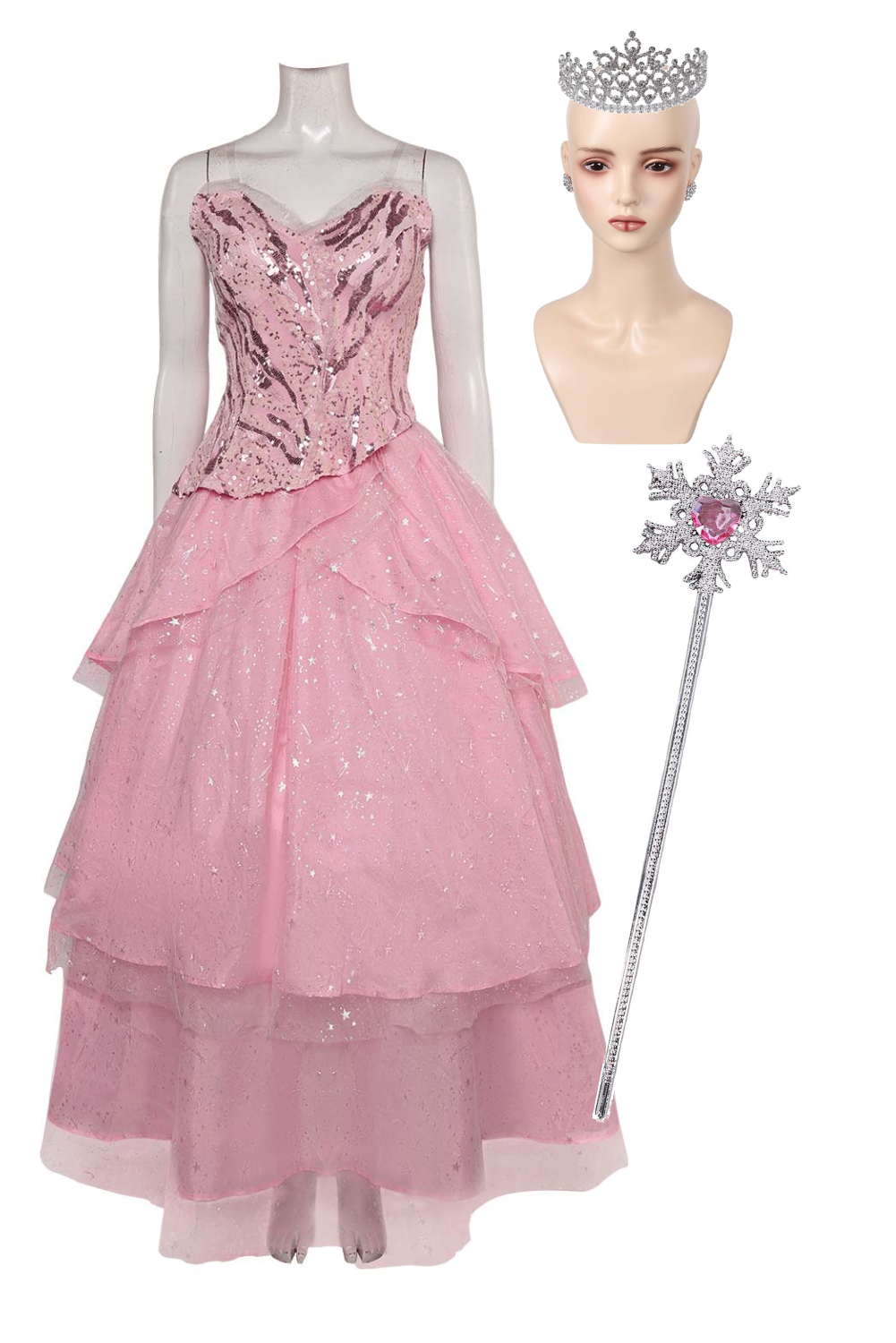 Wicked (2024) Glinda Pink Mesh Dress Outfits Halloween Carnival Suit Cosplay Costume