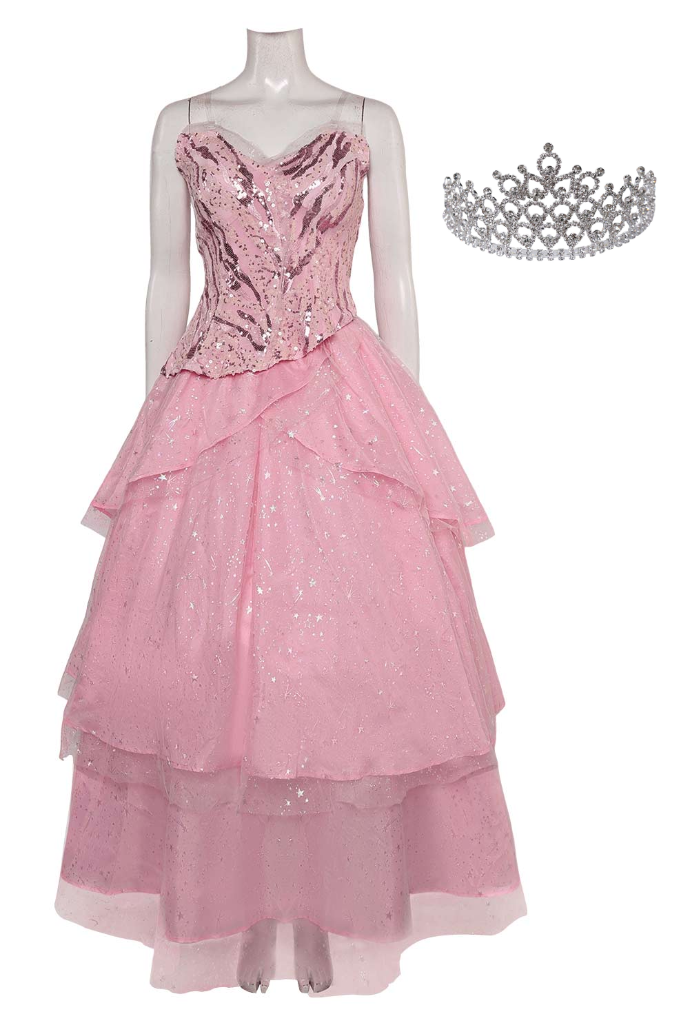 Wicked (2024) Glinda Pink Mesh Dress Outfits Halloween Carnival Suit Cosplay Costume