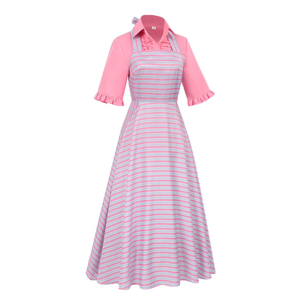 Wicked Glinda Purple Strip Apron Dress Set Halloween Carnival Party Cosplay Costume