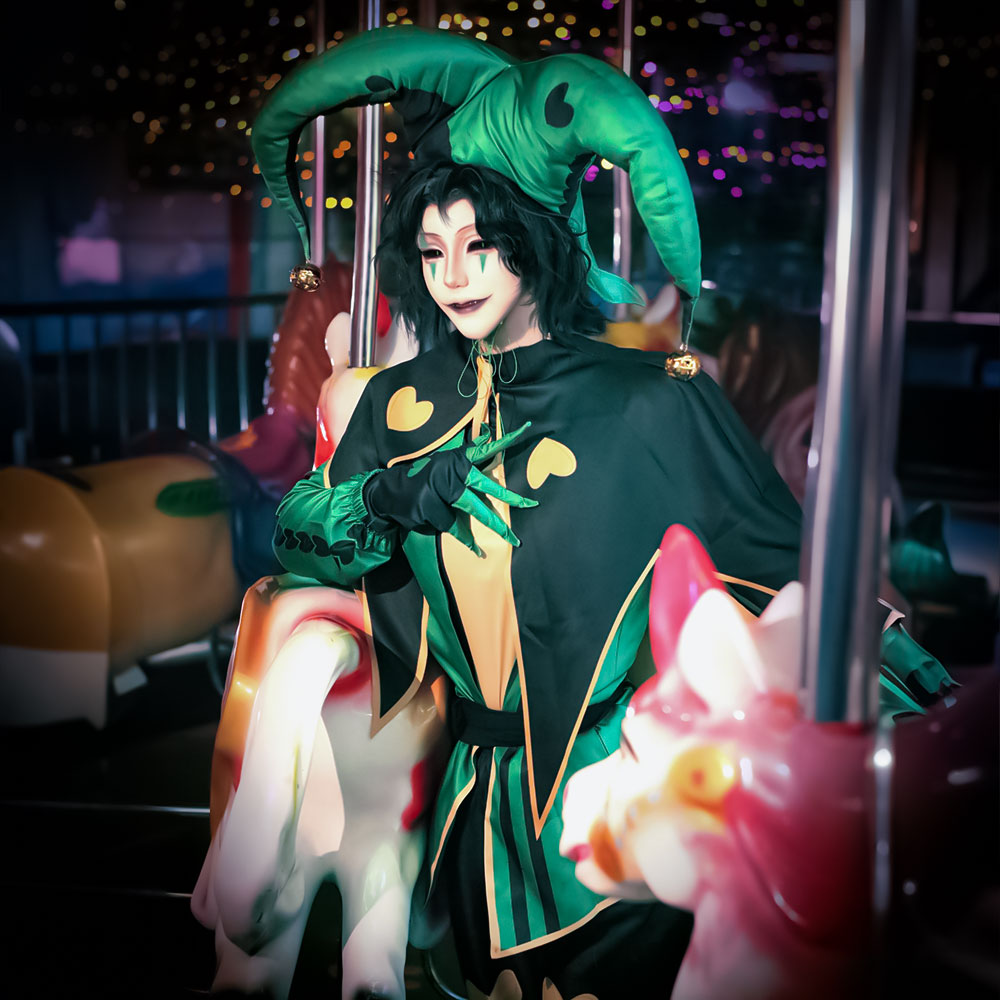 The Freak Circus Harlequin Green Outfit Halloween Carnival Cosplay Costume