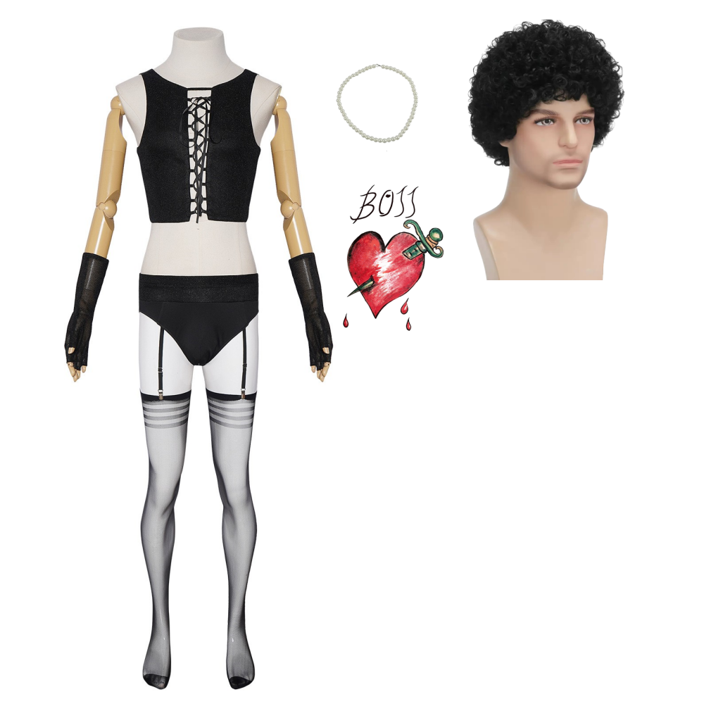 The Rocky Horror Picture Show Dr. Frank-N-Furter Black Outfit Halloween Carnival Cosplay Costume