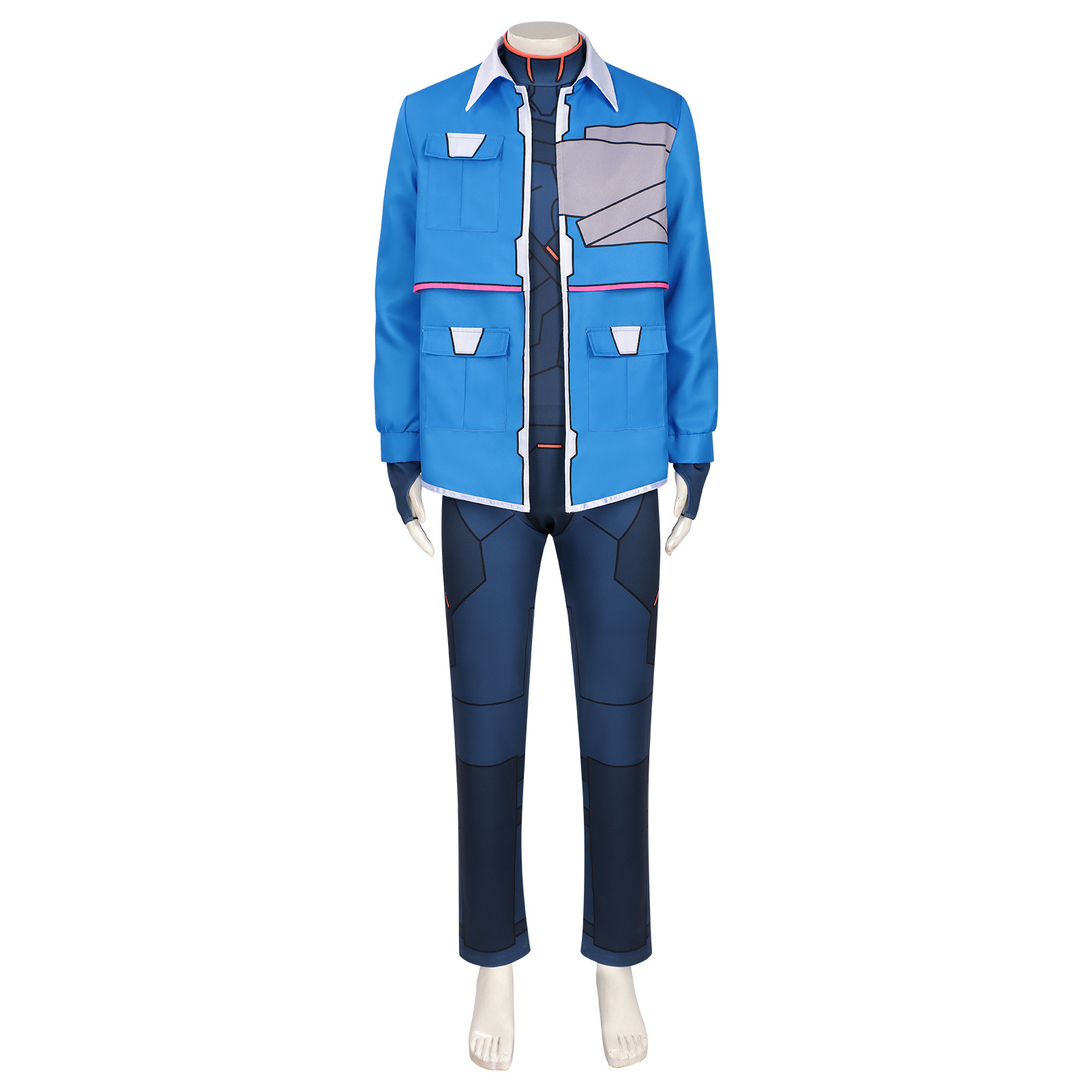 Cyberpunk D Blue Coat with Jumpsuit Outfits Halloween Carnival Cosplay Costume