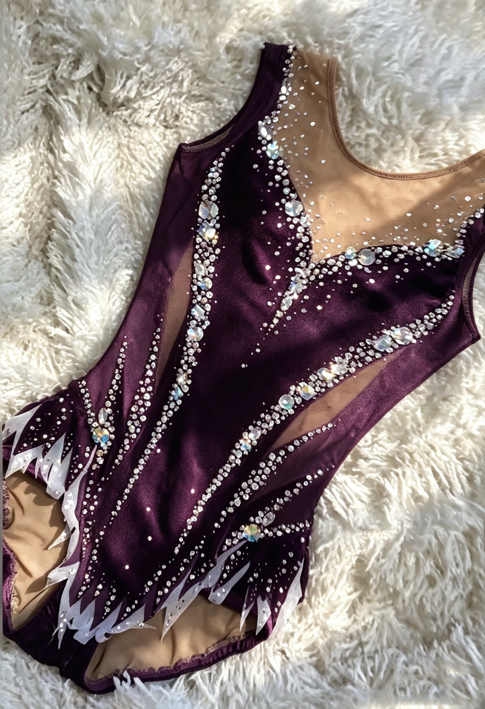 LIUHUO Rhythmic Gymnastics Costume BD9089 | Velvet Purple Red Competition Gymnastics Costume for Girls