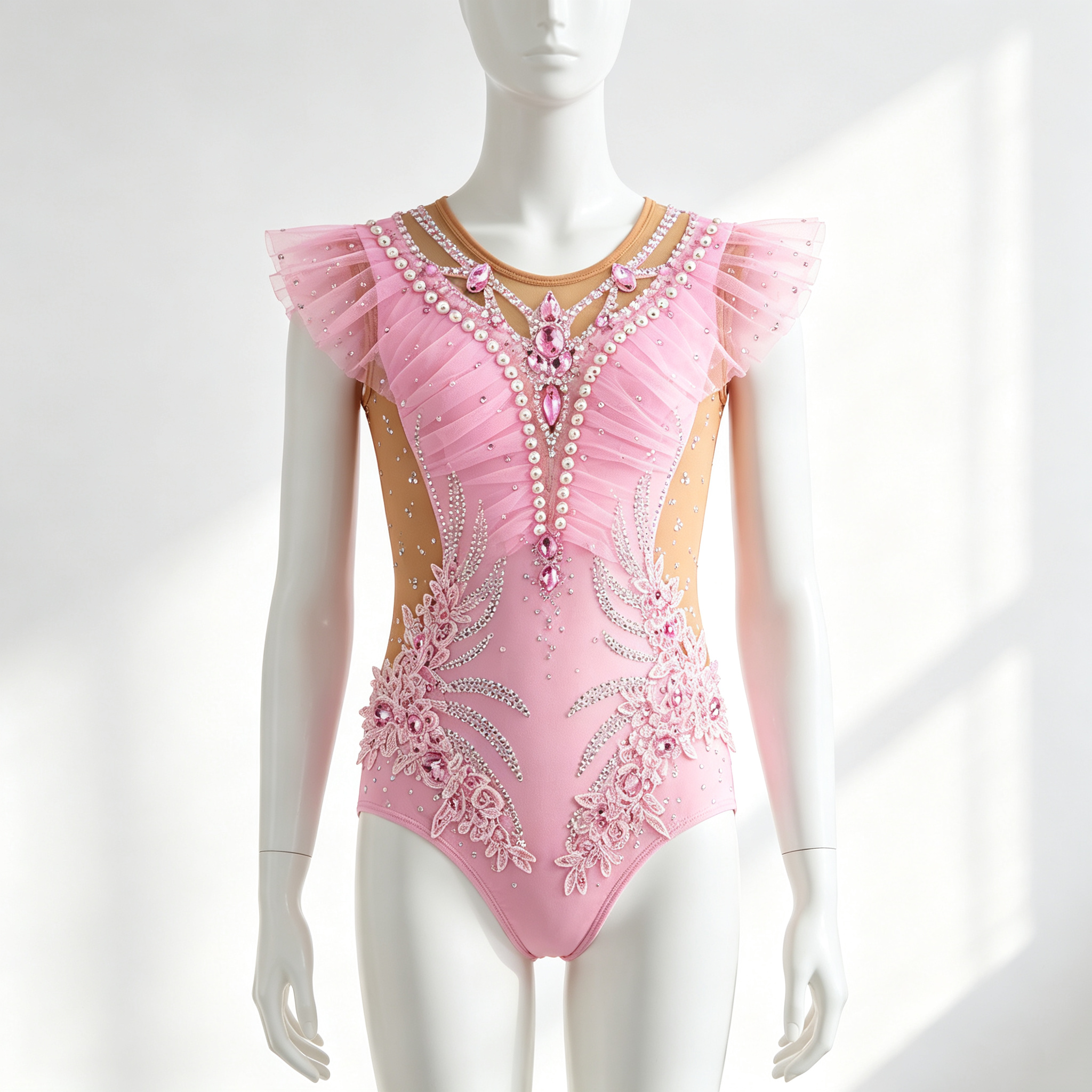 LIUHUO Rhythmic Gymnastics Leotard BD7158 | Pink Ombre Lace Competition Skating Costume for Girls