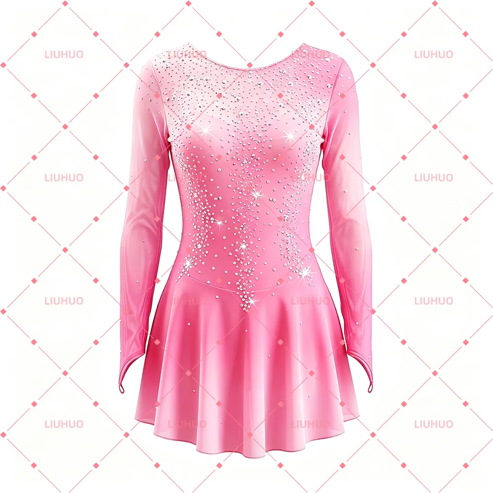 LIUHUO Figure Skating Dress  BD1634 | Pink Ombre Crystal Competition Skating Costume for Girls & Women