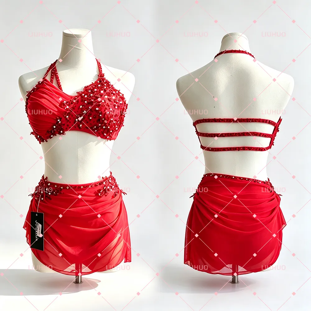 LIUHUO Lyrical Dance Costume BD3540 | Multi-Color Spectrum Strappy Crystal Competition Contemporary Costume for Girls