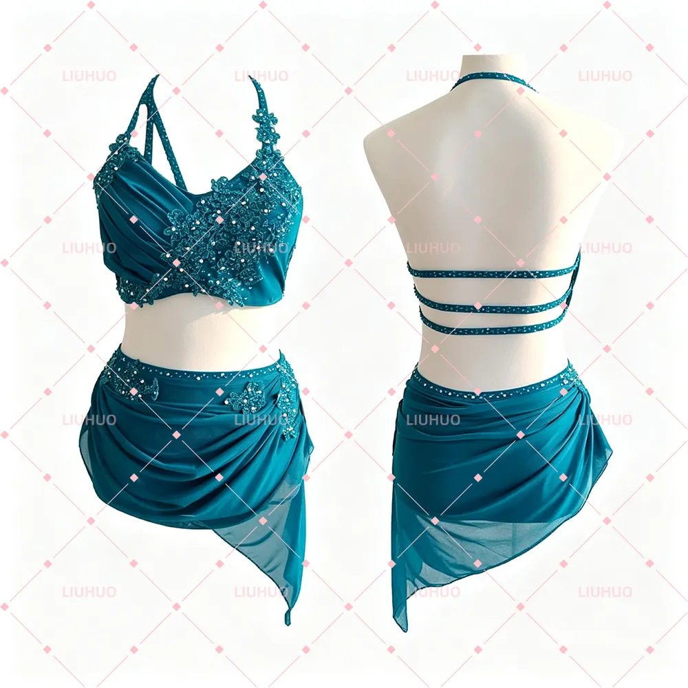 LIUHUO Lyrical Dance Costume BD3540 | Multi-Color Spectrum Strappy Crystal Competition Contemporary Costume for Girls