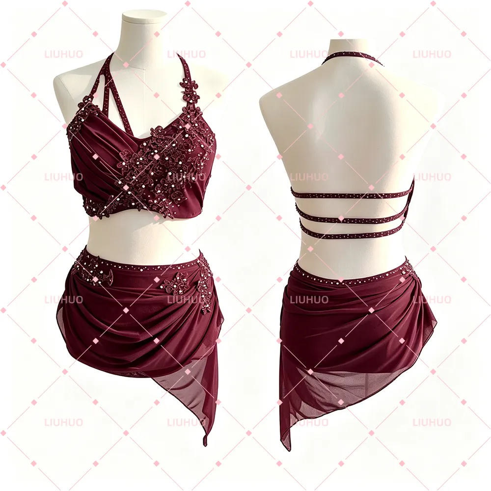 LIUHUO Lyrical Dance Costume BD3540 | Multi-Color Spectrum Strappy Crystal Competition Contemporary Costume for Girls