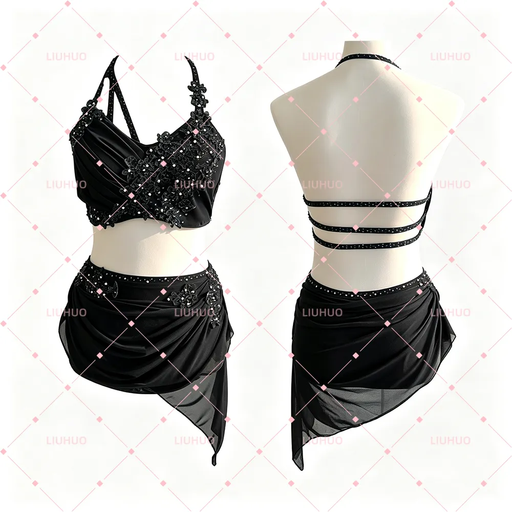 LIUHUO Lyrical Dance Costume BD3540 | Multi-Color Spectrum Strappy Crystal Competition Contemporary Costume for Girls