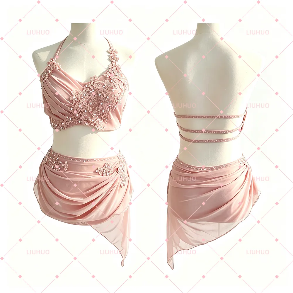 LIUHUO Lyrical Dance Costume BD3540 | Multi-Color Spectrum Strappy Crystal Competition Contemporary Costume for Girls