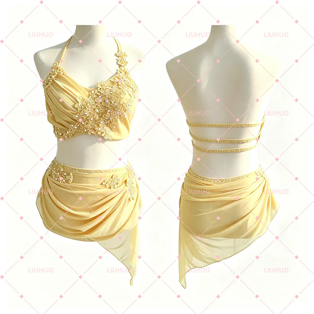 LIUHUO Lyrical Dance Costume BD3540 | Multi-Color Spectrum Strappy Crystal Competition Contemporary Costume for Girls