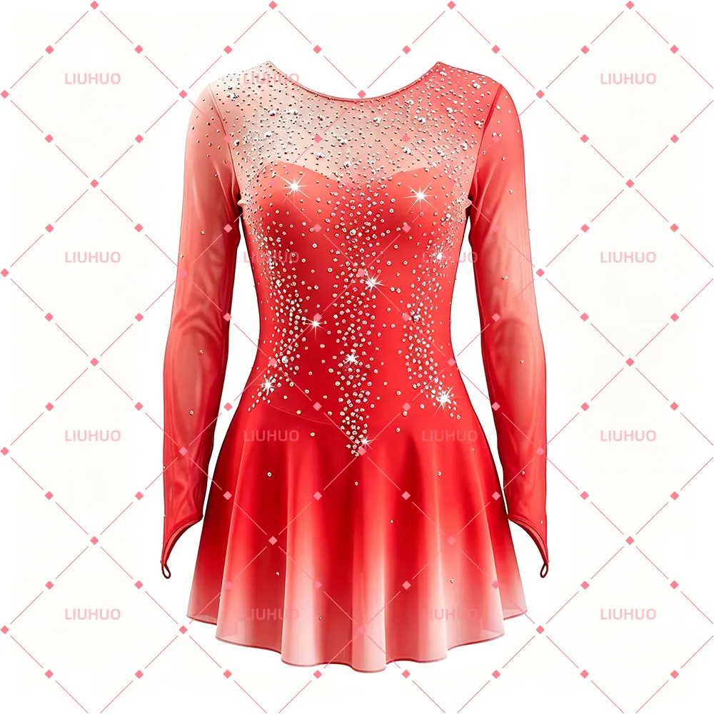 LIUHUO Figure Skating Dress  BD1634 | Pink Ombre Crystal Competition Skating Costume for Girls & Women