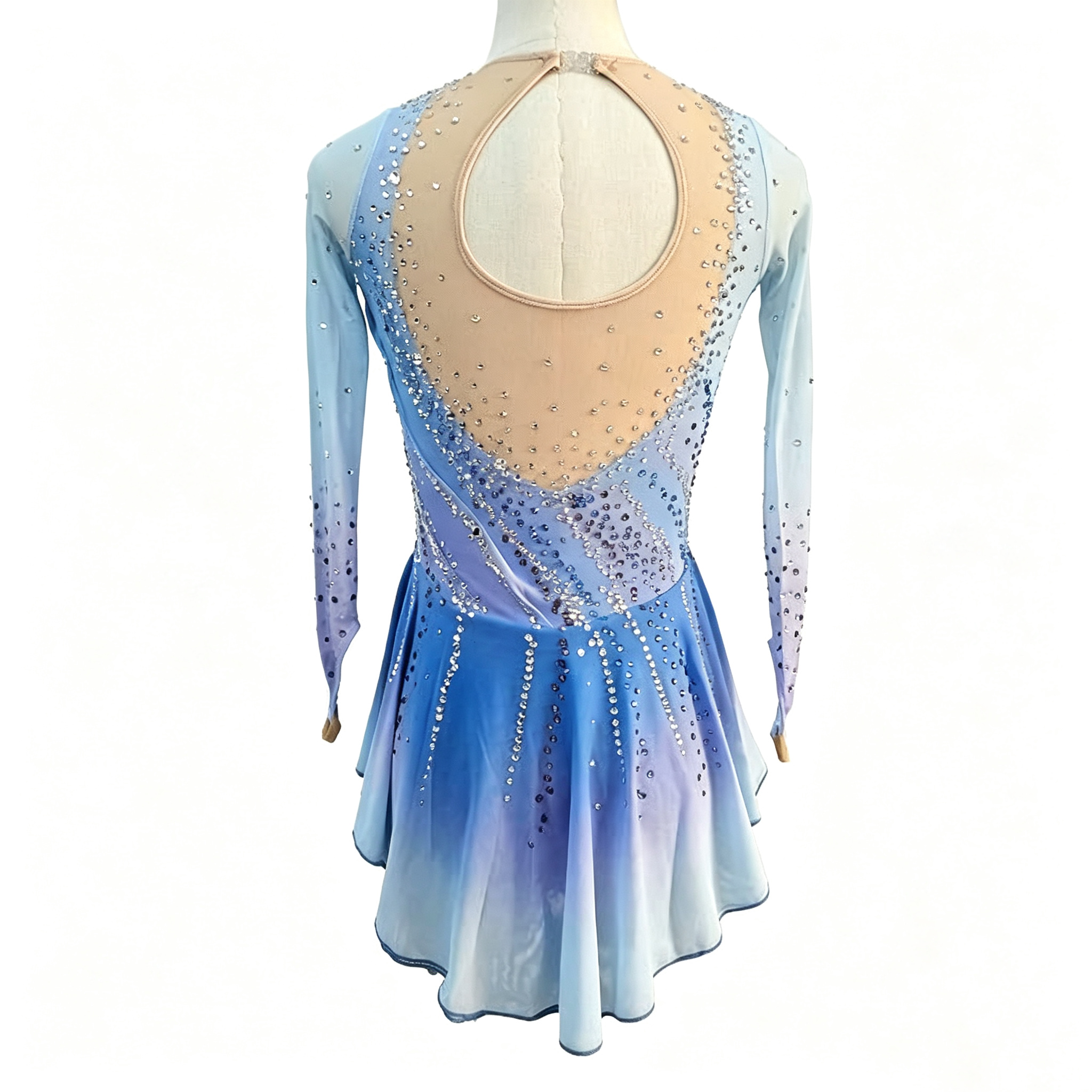 LIUHUO Figure Skating Dress BD9672 | Light Blue Ombre Crystal Competition Skating Costume for Girls & Women