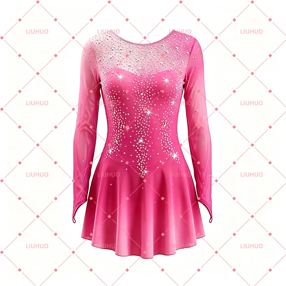 LIUHUO Figure Skating Dress  BD1634 | Pink Ombre Crystal Competition Skating Costume for Girls & Women